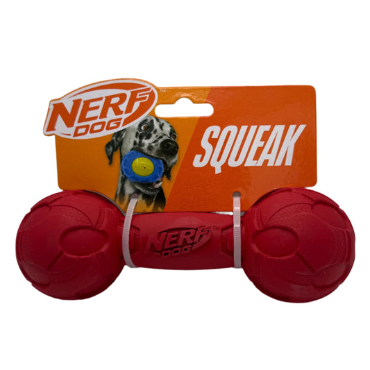 Durable Dog Squeak Barbell Toy – Red for Active Chewers