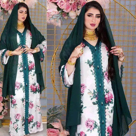 Ladies Middle East Arabian V-Neck Floral Robe
