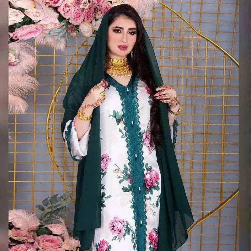 Ladies Middle East Arabian V-Neck Floral Robe