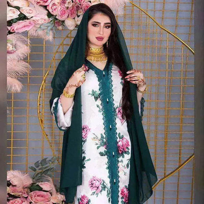 Ladies Middle East Arabian V-Neck Floral Robe