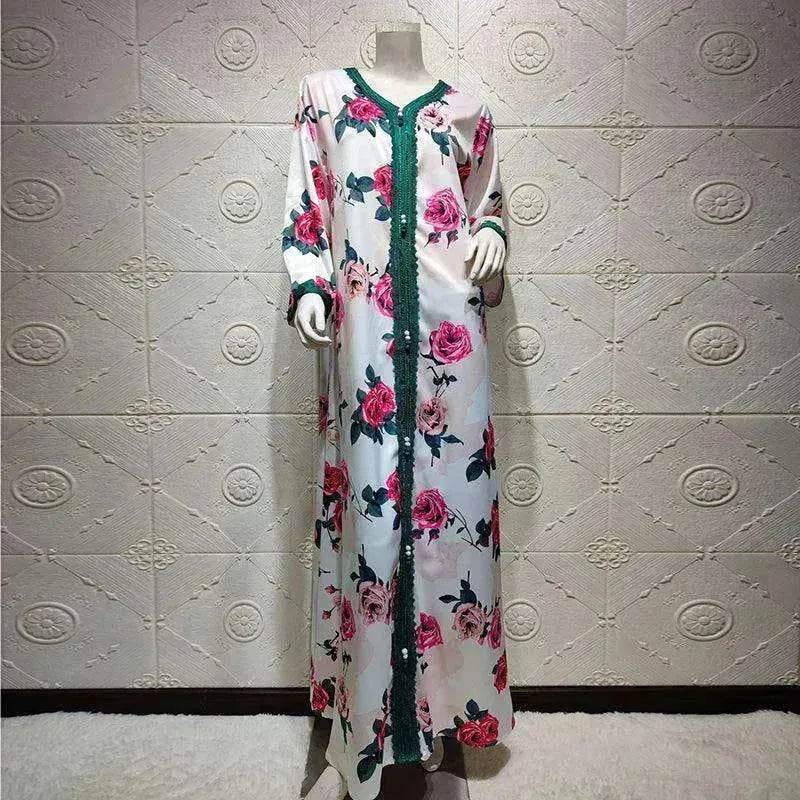 Ladies Middle East Arabian V-Neck Floral Robe