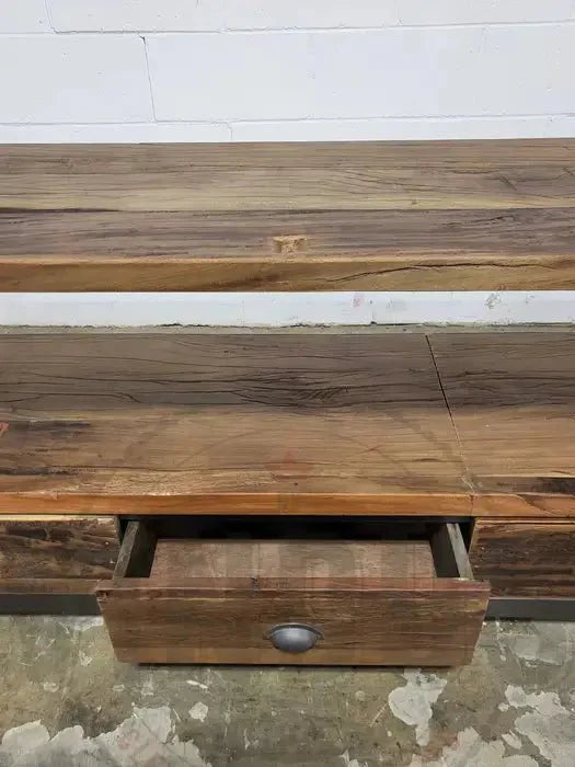 Meuble tv industriel bois Recyclé et acier avec 4 tiroirs
