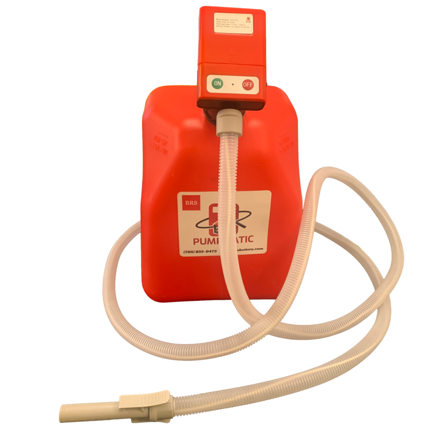 PUMPMATIC 12 FT HOSE + 5 Gallon Gas Can Combo Kit - 3.8 GPM - GAS, DIESEL, KEROSENE