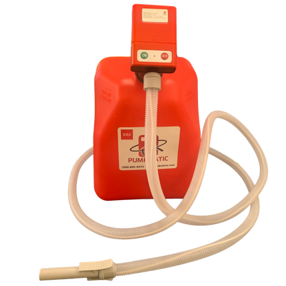 PUMPMATIC 12 FT HOSE + 5 Gallon Gas Can Combo Kit - 3.8 GPM - GAS, DIESEL, KEROSENE