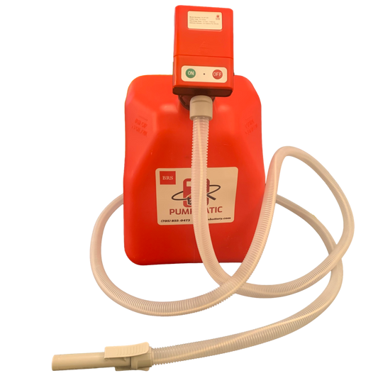 PUMPMATIC 12 FT HOSE + 5 Gallon Gas Can Combo Kit - 3.8 GPM - GAS, DIESEL, KEROSENE