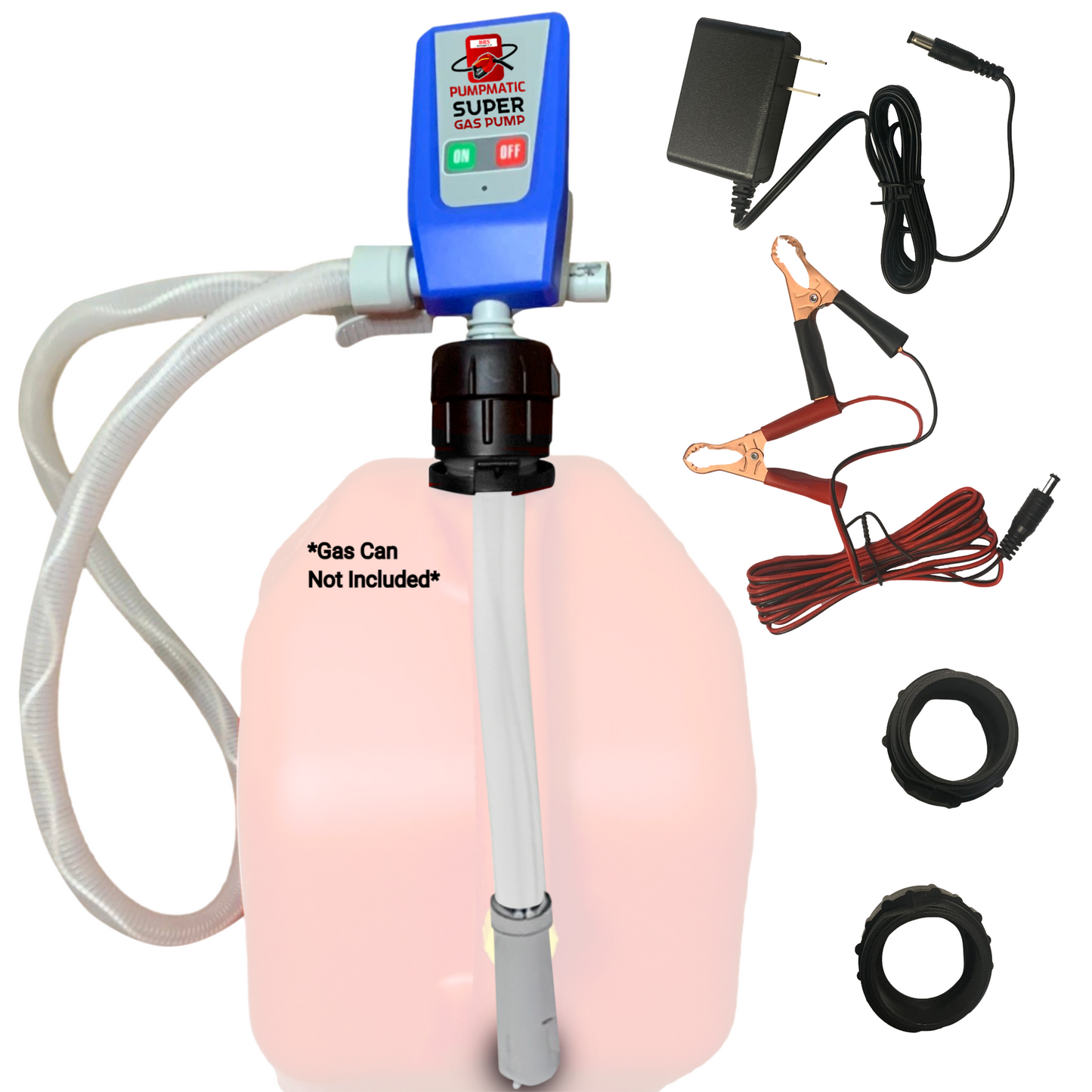 PumpMatic Super Gas Pump Fuel Transfer Pump for Gas, Diesel, Kerosene + 3 Power Sources w/ 4.25 Ft Hose