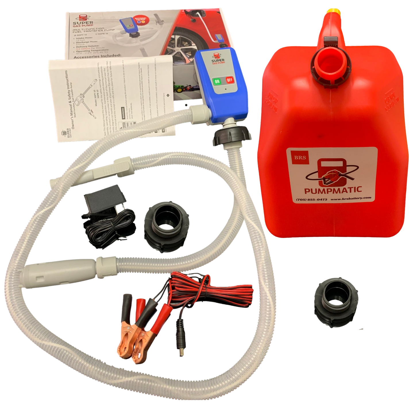 Gas Can PumpMatic Super Gas Pump + Jerry Can Combo Kit - Transfer Gas, Diesel, Kerosene, etc. + 3 Power Sources w/ 4.25ft Hose
