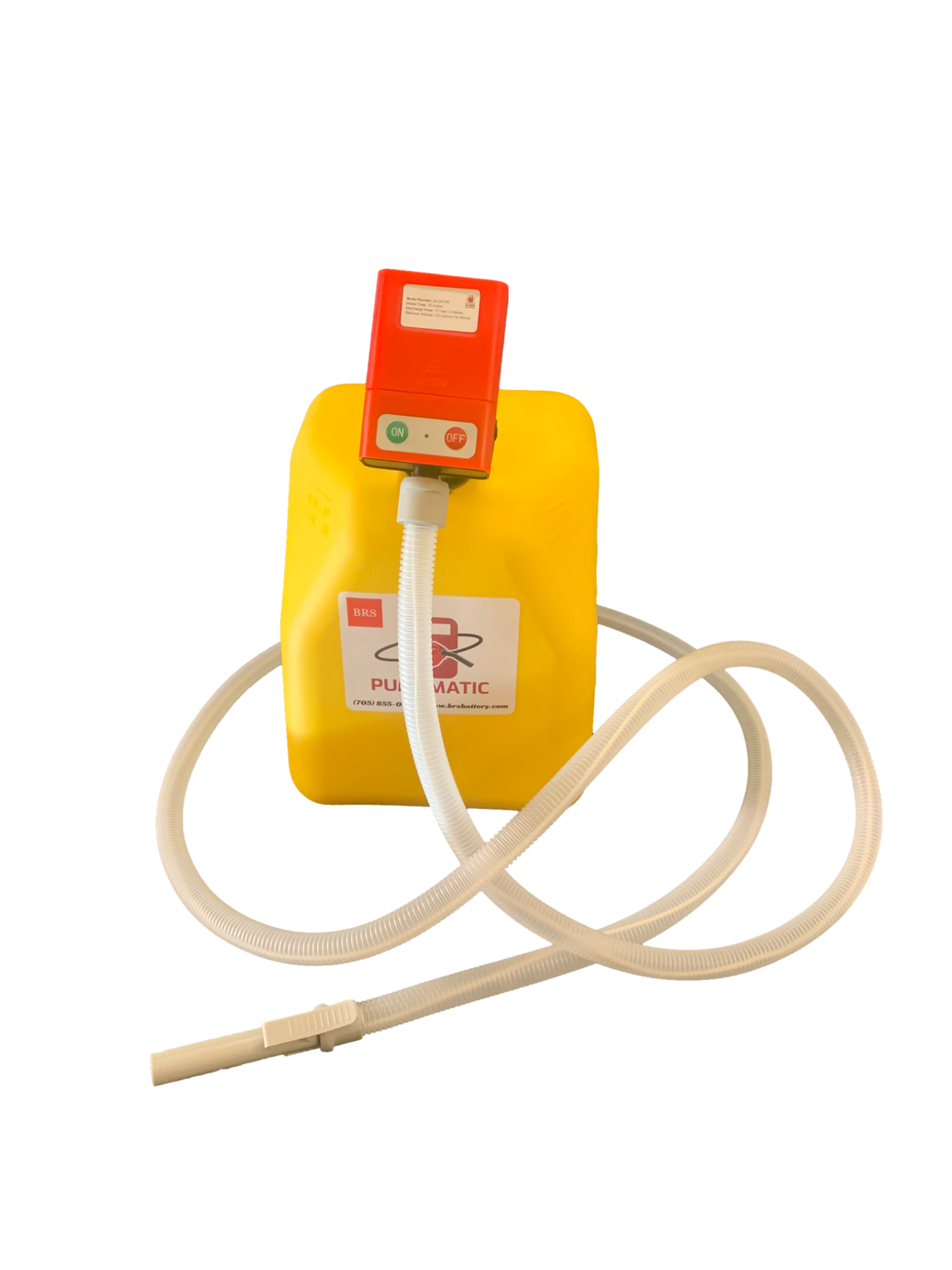 PUMPMATIC 12 FT HOSE + 5 GALLON YELLOW DIESEL CAN COMBO KIT - 3.8 GPM - GAS, DIESEL, KEROSENE