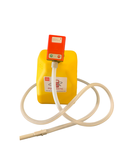 PUMPMATIC 12 FT HOSE + 5 GALLON YELLOW DIESEL CAN COMBO KIT - 3.8 GPM - GAS, DIESEL, KEROSENE