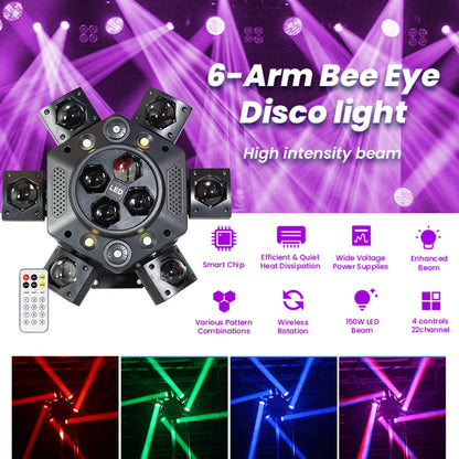 6 Arm LED Moving Head Lights RGBW 150W Lyre Beam Party Lights With Remote Sound DMX Disco DJ Stage Light for Karaoke Nightclub
