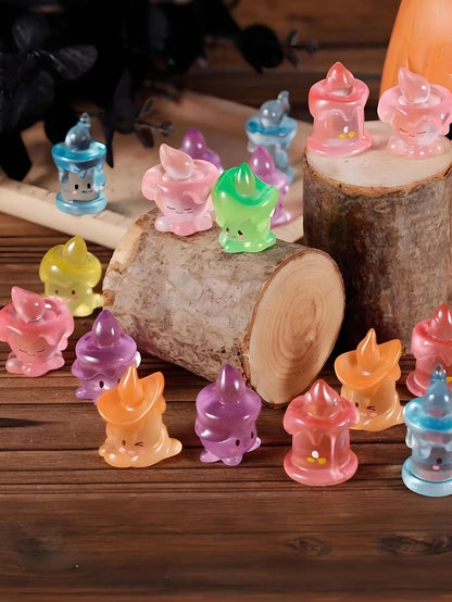 10pcs Halloween Luminous Mini Resin Candles Glow in The Dark Halloween Candelabra Miniature Ghost Candle Decor for Halloween Par