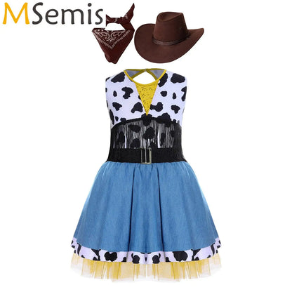 Costume de cow-girl western pour fille, 3 pièces, robe tutu à franges avec bandana et chapeau de cowboy