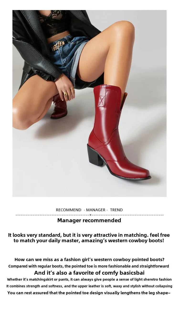 Bottes de cowboy western rétro noires mi-mollet pour femmes, talons hauts épais, chaussures gothiques, grandes tailles 34-48 777-11