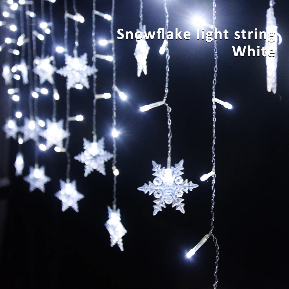 Guirlande lumineuse flocon de neige, 8 Modes, EU 220V US 110V, lumières de noël, décoration de salle, rideaux lumineux Led