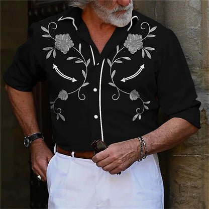 Chemise de style occidental pour hommes, motif d'instrument de musique, imprimé bouton à manches longues de rue, vêtements de sport de rue à la mode