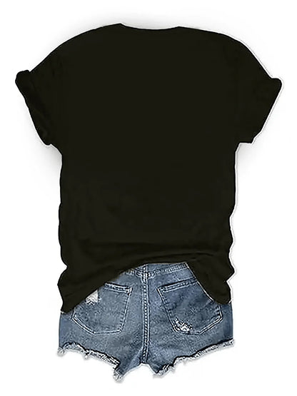 T-shirt imprimé à manches courtes de la série Western Cowboy, tendance et décontracté, polyvalent, longueur standard pour toutes les saisons