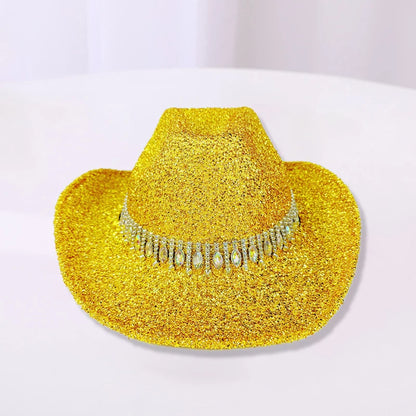 Women's Cowgirl Hat Stylish Rhinestone Design Sun Hat Wide Brim Western Cap for Party& Daily Life
