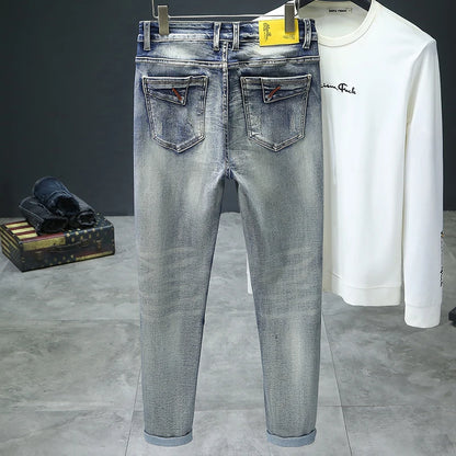 Jean rétro pour homme, slim, élastique, fermeture éclair, pantalon crayon skinny, style Harajuku, hip-hop, rock, moto, streetwear