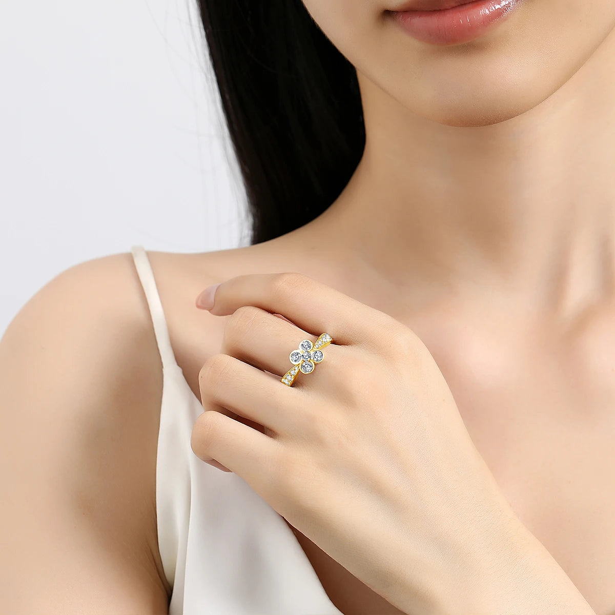 0.9CT Moissanite Ring for Women D VVS1 Round Diamond Double Halo Ring Engagement Christmas 925 Sterling Silver Wedding