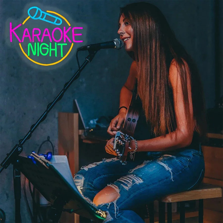 Music Studio,Game Room Decor,USB Power Karaoke Night Neon Sign For Wall Decor,Led Neon Light For Karaoke Live Bar Open Neon