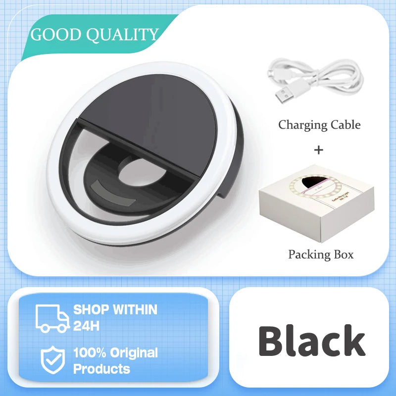 Mini Anneau Lumineux LED Rechargeable, Éclairage à 3 Niveaux, pour Téléphone, Tablette et Ordinateur Portable