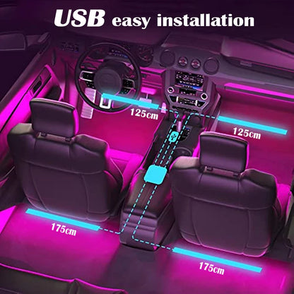 LED Car Music Light Strip 48LEDs USB Smart Bluetooth APP Control Waterproof Multi-color RGB Car Interior Atmosphere Light Strip