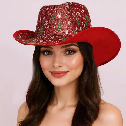 Chapeau de Cowboy de noël rouge, décoration du père noël, accessoires de fête de vacances, chapeau de Cowgirl à large bord, chapeau de Jazz