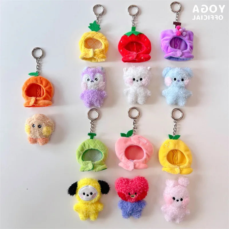 Anime BT21 Plush Pendant Cartoon Tata Koya Doll Keychain Cute Fruit Hood Series Key Chain Wholesale Girl Bag Pendant Gift