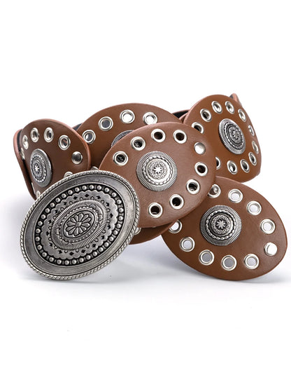 Cowgirl Cowboy Hollowed out oval PU eyeletPunk performance Ladie's Belts Retro Waist Decorate accessory Girdle On Clothing Coa