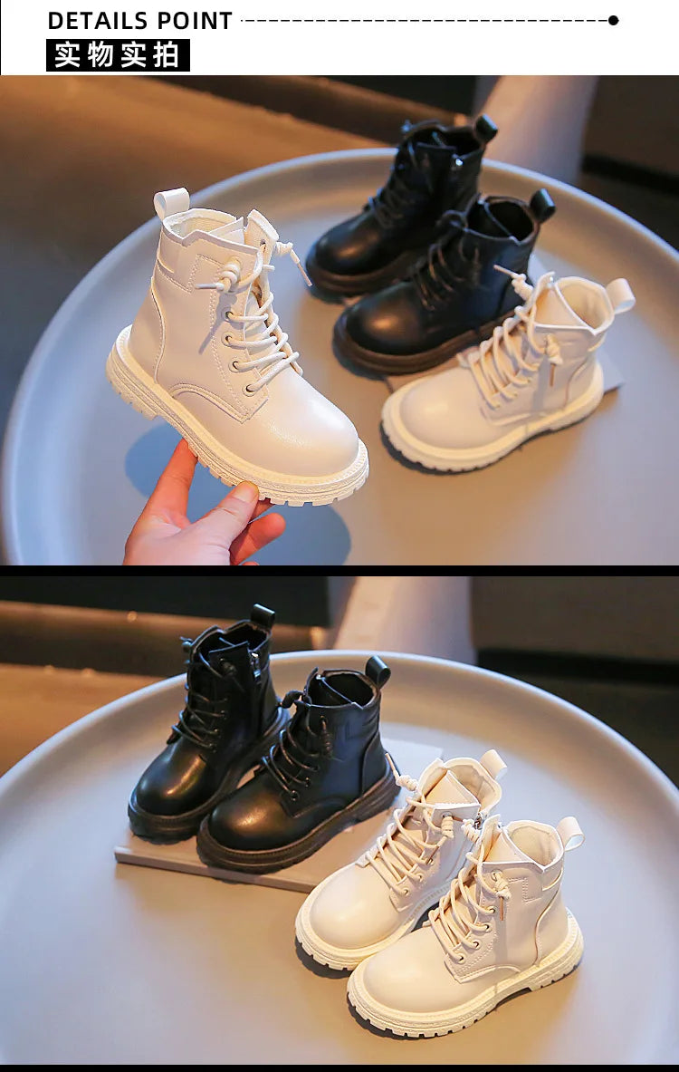 Kids Leather Chelsea Boots Waterproof Non-slip Autumn Winter Plush Warm Snow Boots Children Casual Sneakers Fashion Shoes Girls