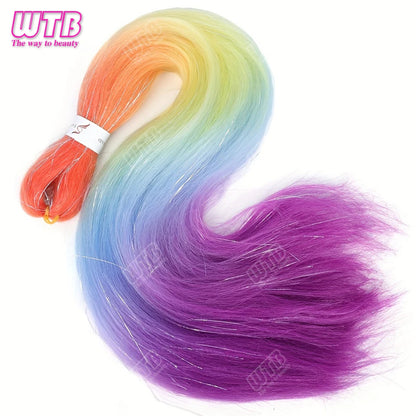 Postiche synthétique ombré arc-en-ciel de 66 cm, couleurs mélangées, long et lisse, tresses jumbo au crochet pour femmes