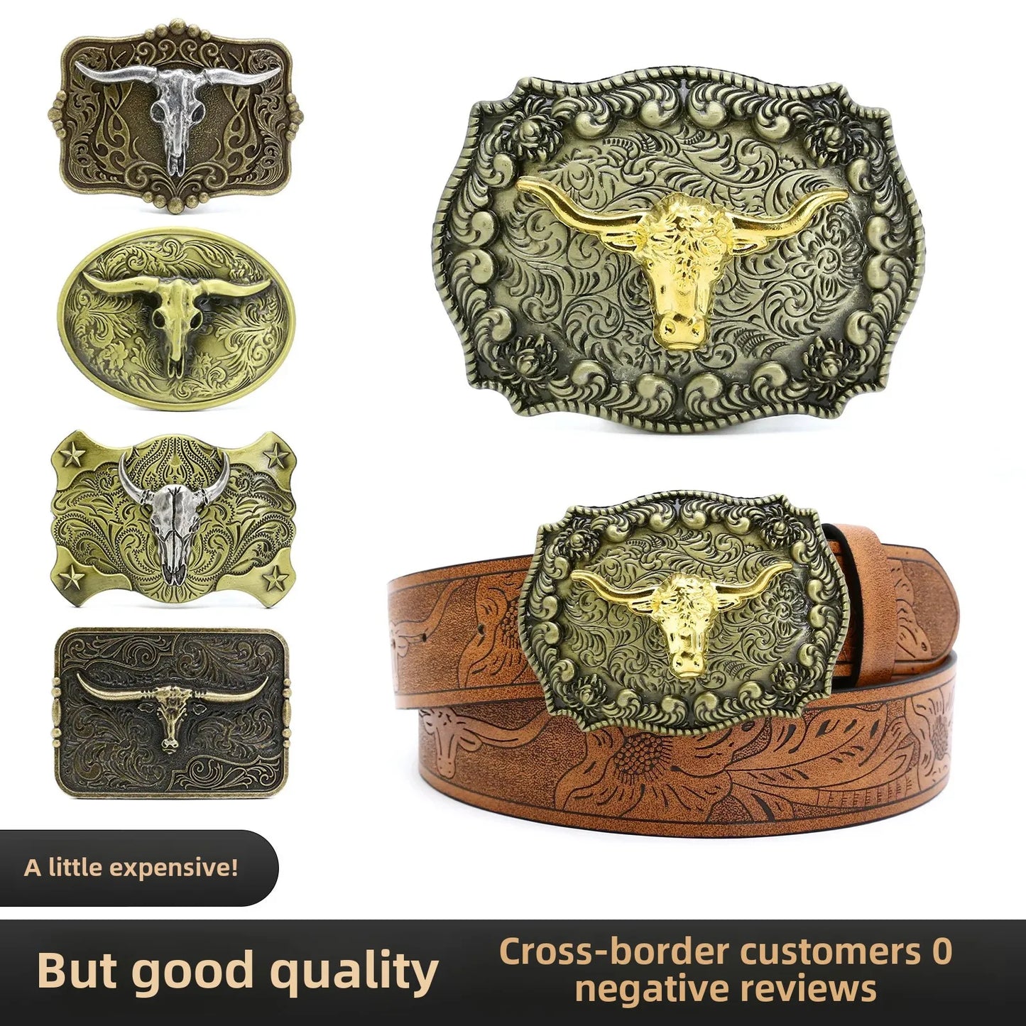Ceinture ajustable en cuir style cowboy western, style punk, estampage en alliage, boucle de ceinture rétro américaine pour homme, accessoire de mode