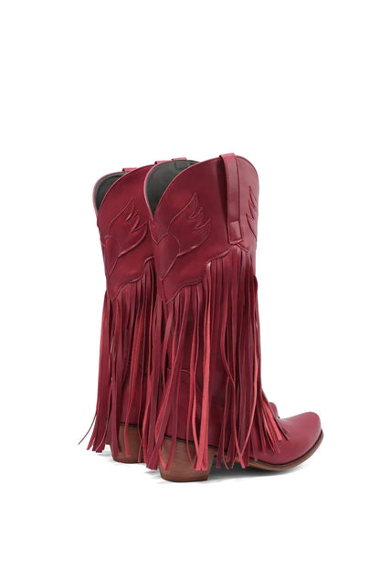 Nouvelles bottes de cowboy rétro ethniques pour femmes avec pompon à talon moyen, chaussures d'hiver pour femmes