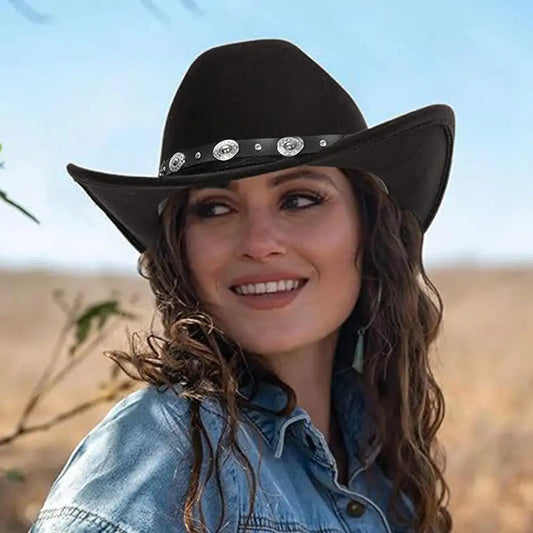 Mode noir Western Cowboy classique confortable retrousser bord ceinture boucle Cowgirl Fedora Cowgirl Sombrero chapeau Jazz chapeau Cowboy