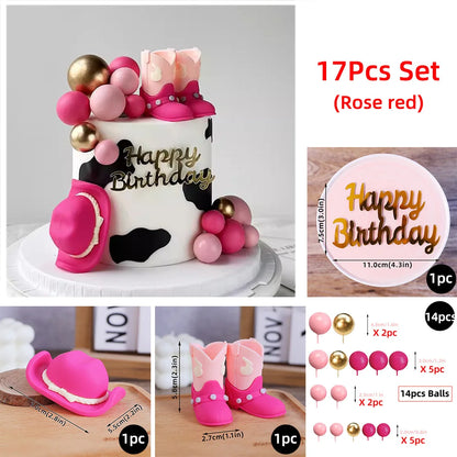 Cowboy Cake Topper Cowboy Hat and Boot Balls Cake Decorations Western Cowboy Birthday Baby Shower Party Decorations (Brown)