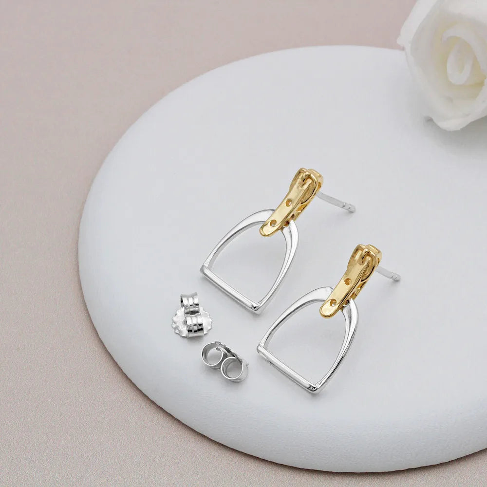 100% 925 Sterling Silver Equestrian Jewelry 3 Colors Cute Lovely Design Stirrup Stud Earring
