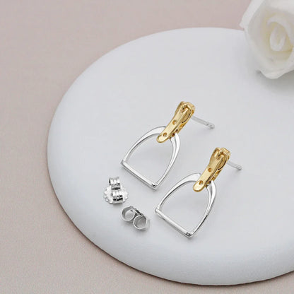 100% 925 Sterling Silver Equestrian Jewelry 3 Colors Cute Lovely Design Stirrup Stud Earring