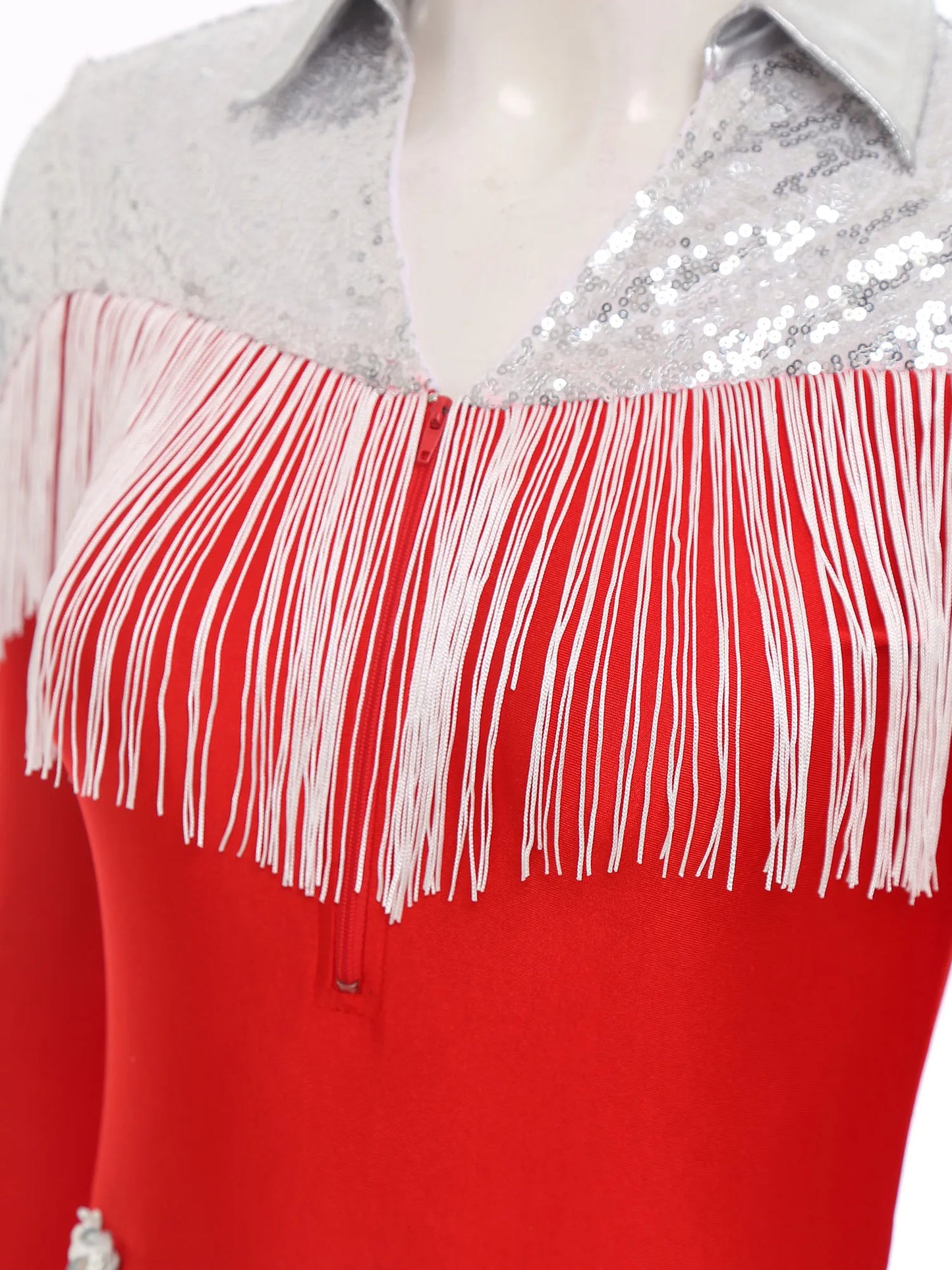 Womens Sequins Western Cowgirl Cosplay Costume Tassel Fringe Boyshorts Rompers 70s 80s Disco Bodysuit Front Zip Playsuit