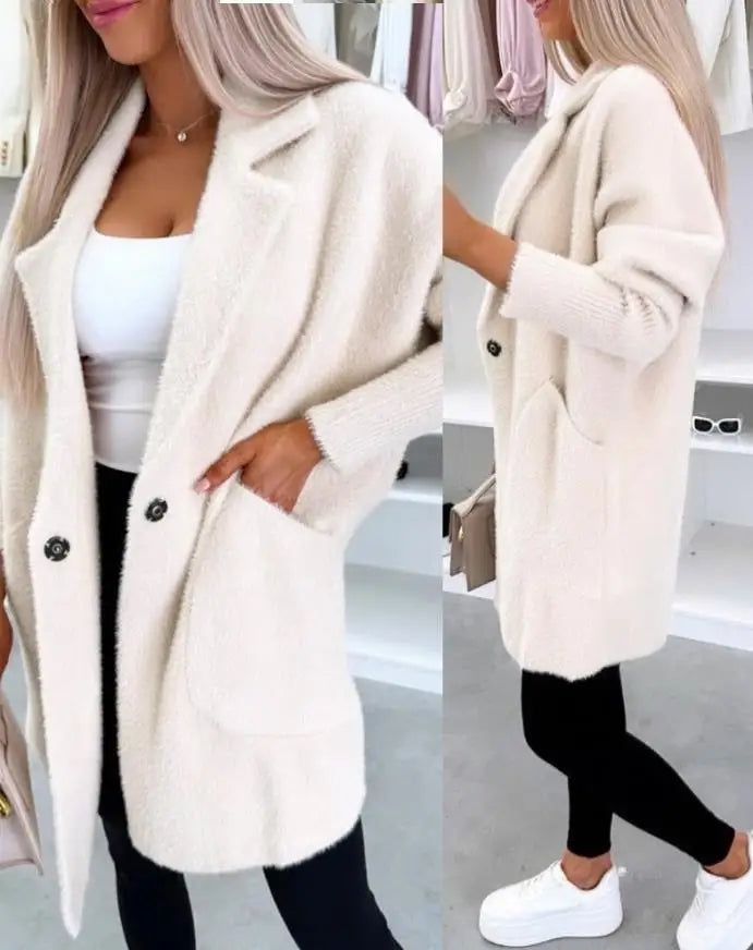 Manteau femme automne hiver 2025 col rabattu manches longues décontracté boutonné avec poches simple loisirs voyage manteau