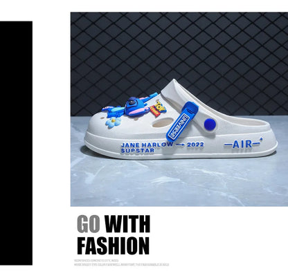 Chaussures à trous cousus pour hommes d'été, sandales antidérapantes et résistantes à l'usure pour l'extérieur, pantoufles de plage à semelles épaisses