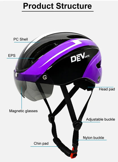 Casque de vélo avec lumière LED pour hommes et femmes, casque de vélo à lentille magnétique, route, montagne, équitation, sports de vélo, planche à roulettes, scooter