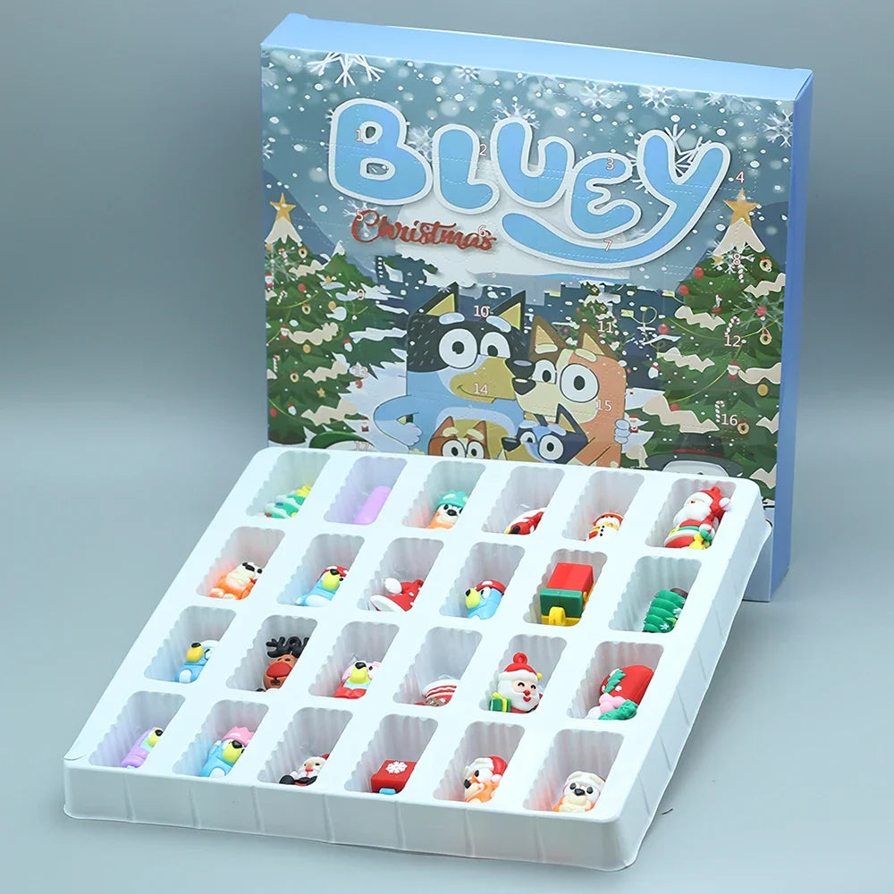 Bluey Figure Christmas Advent Calendar 24pcs Set Blind Box Birthday Gift Kawaii Blue Dog Anime Figural Action Pvc Model Kid Toy