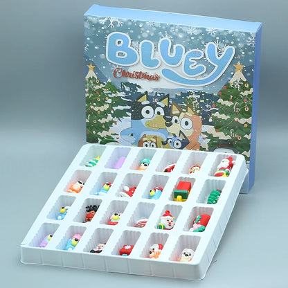 Bluey Figure Christmas Advent Calendar 24pcs Set Blind Box Birthday Gift Kawaii Blue Dog Anime Figural Action Pvc Model Kid Toy
