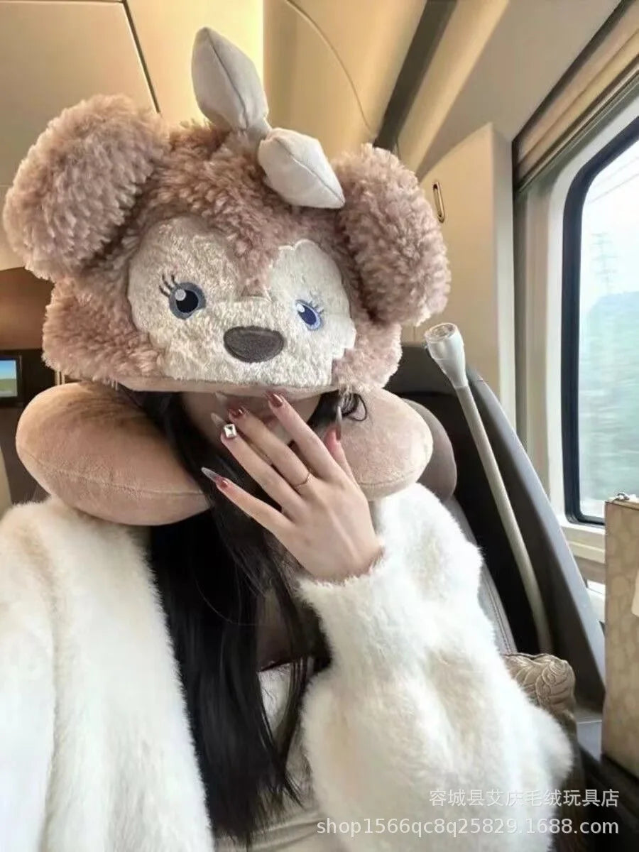 Cartoon plush Stitch Ling Nabelle U-shaped pillow with hooded neck pillow travel car plane office nap artifact girl gifts