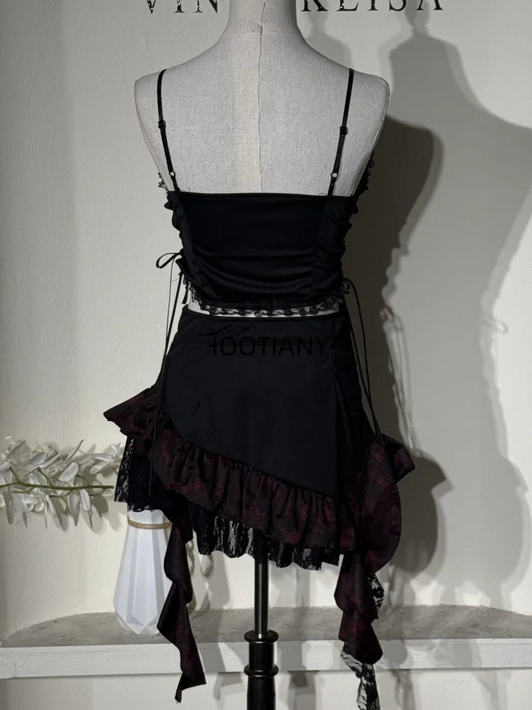 Déguisement de danse sexy pour fille, haut à bretelles croisées noires, jupe irrégulière, ourlet, costume de sœur, nouveauté 2025