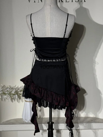 Déguisement de danse sexy pour fille, haut à bretelles croisées noires, jupe irrégulière, ourlet, costume de sœur, nouveauté 2025