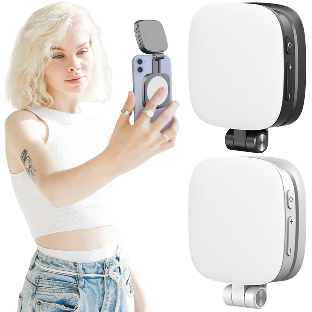 Magnetic Phone Selfie Light Mobile Phone Fill Light with Mirror Folding LED Phone Fill Light Rechargeable for Makeup Photography
