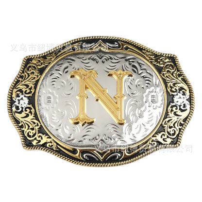 Boucle de ceinture avec lettres de A à Z, accessoires en alliage doré, style denim occidental