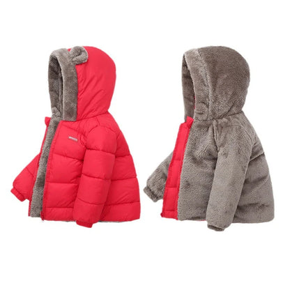 -30℃ Winter Lamb Wool Jackets Baby Girls Plus Velvet Thick Coats Children Hooded Cold Weather Outwear Boys Cotton Clothes 1-6Y