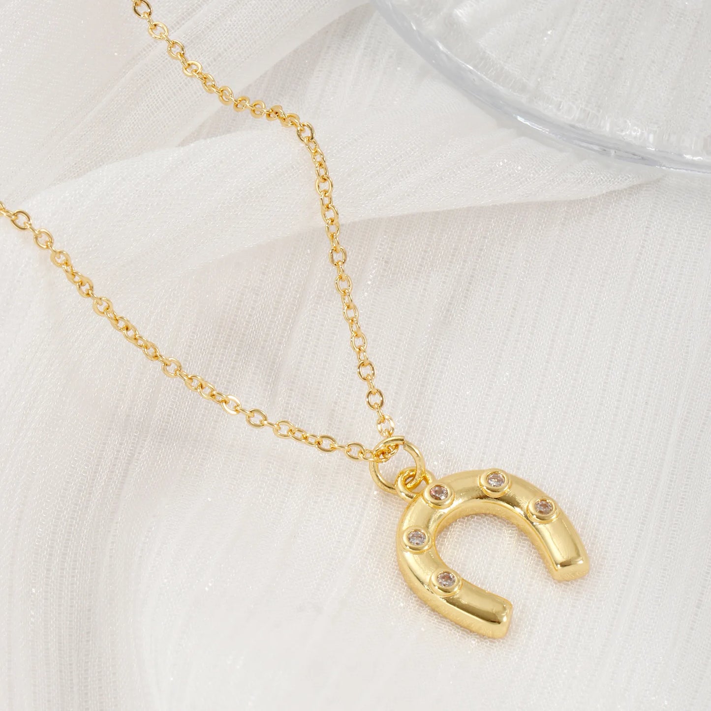 1 Piece Stylish West Cowboy 18K Real Gold Plated Brass Link Cable Chain Luck Horseshoe Pendant Charm Necklace For Women Gift